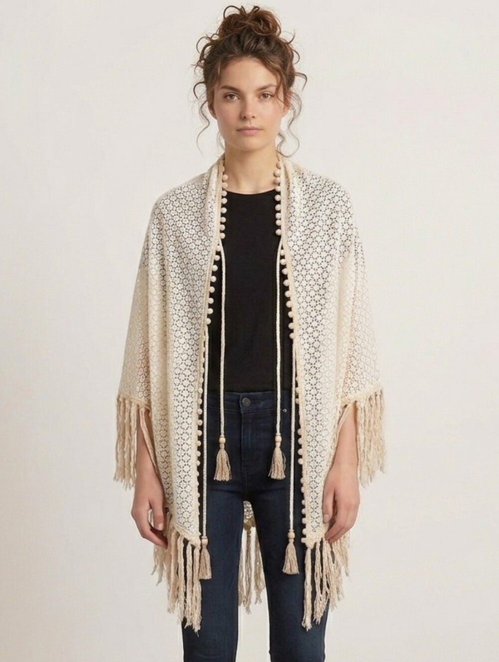 NWOT Crochet Fringed Shawl